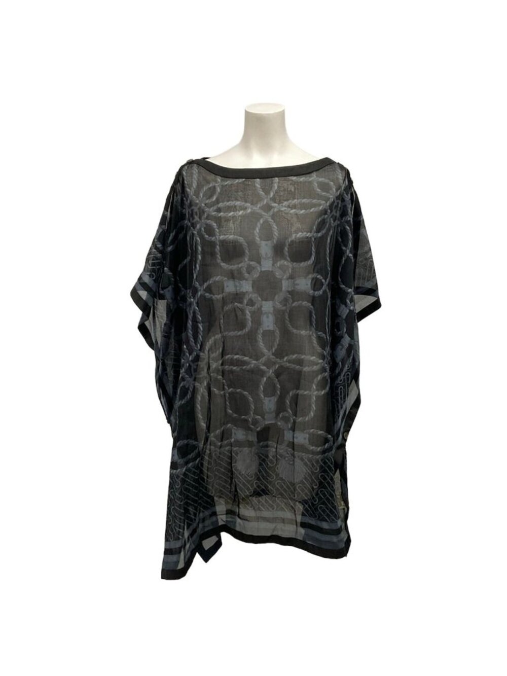Hermes Poncho TU Black Dark Gray Light Sheer Cotton